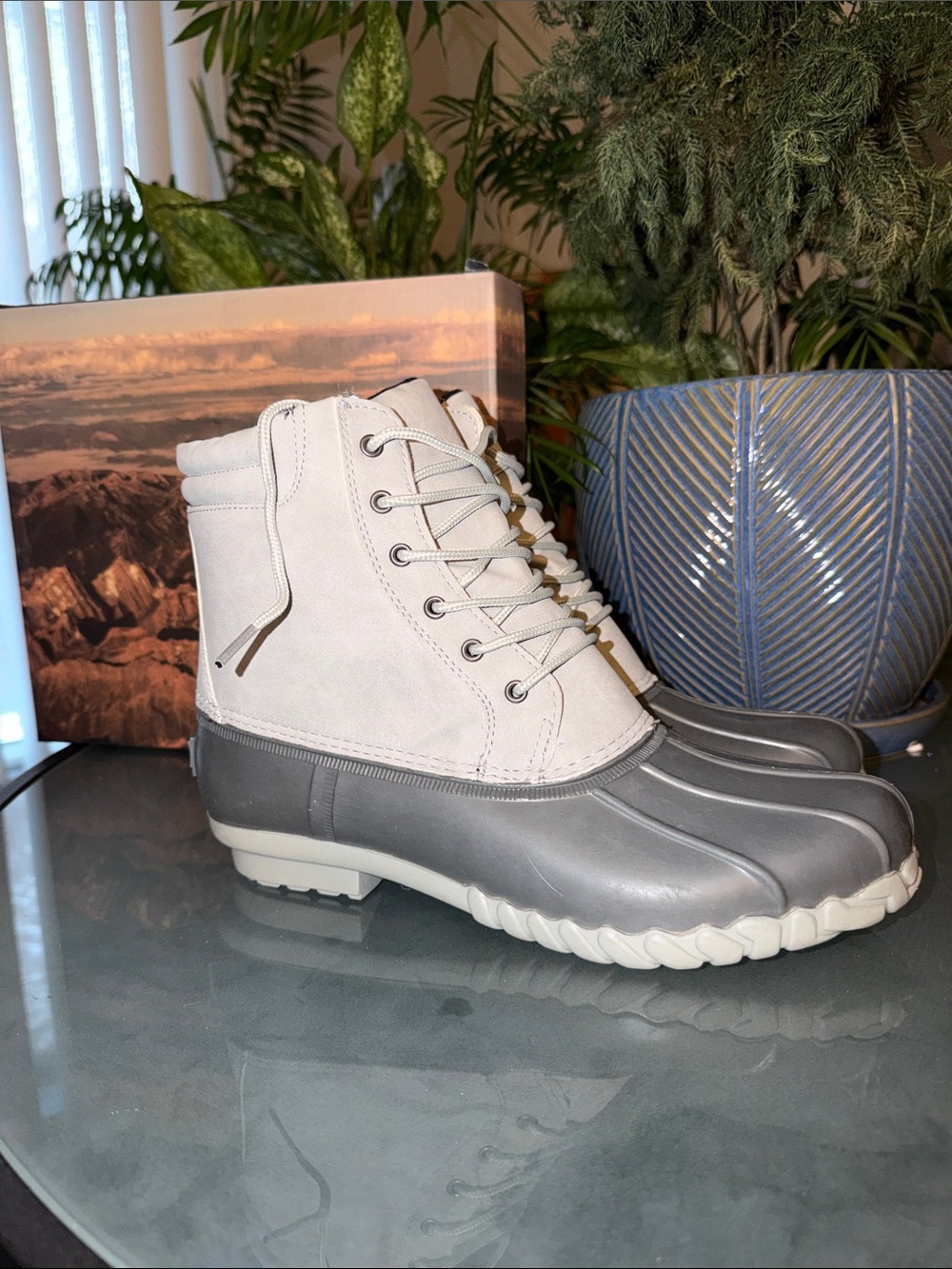 Nortiv8 Waterproof Duck Boots in Gray and Light Gray